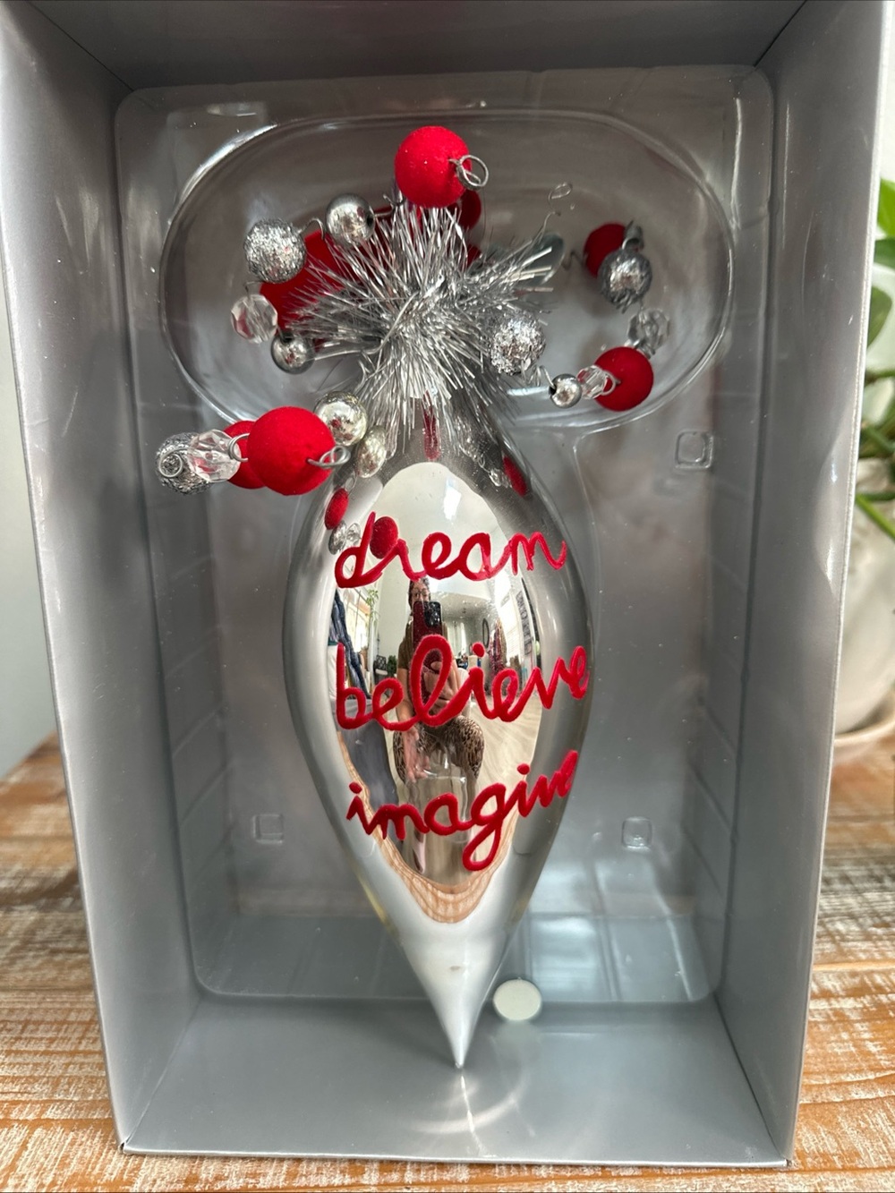 Department 56 Red & Silver Christmas Ornament Teardrop Glass 10β Dream Believe